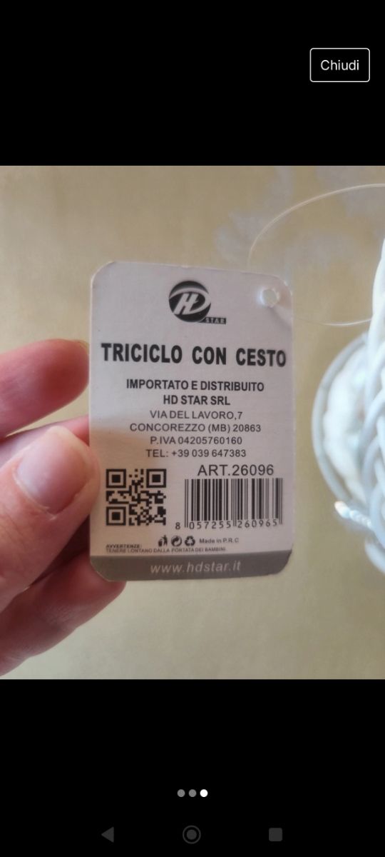 Triciclo con cesto in filo intrecciato HD STAR