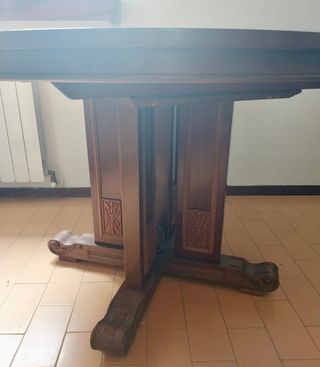 Tavolo rotondo con 6 sedie vintage legno