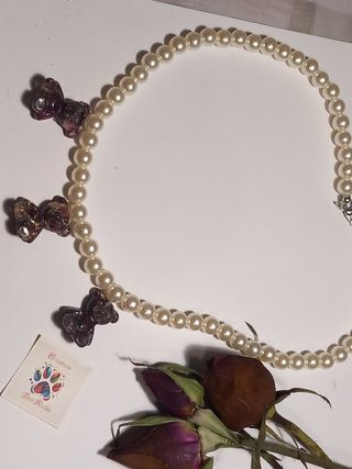 Collar de perlas ositos rosa natural
