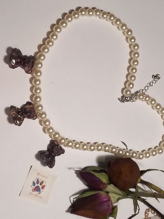 Collar de perlas ositos rosa natural