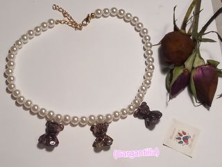 Collar de perlas ositos rosa natural