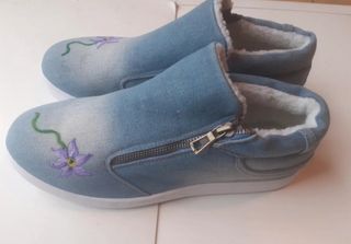 Scarpe slip on jeans fiori
