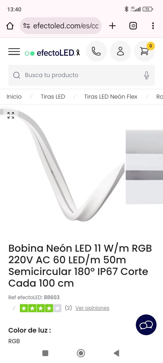 Tira Led, Neón flexible. 50 MTS. RGB