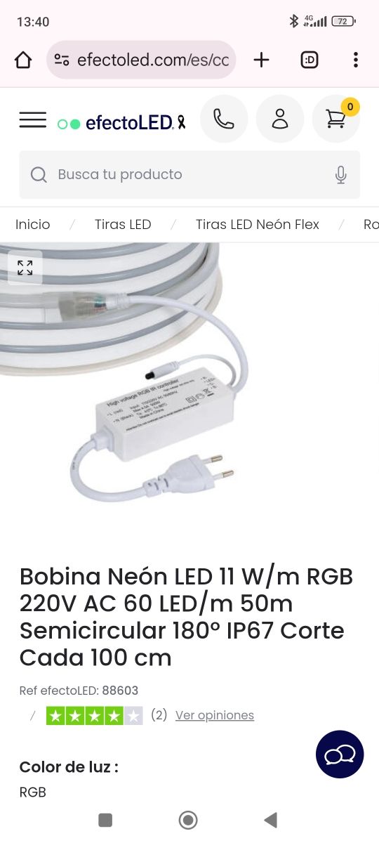 Tira Led, Neón flexible. 50 MTS. RGB