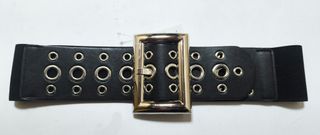 Cintura elasticizzata nero ed argento con fibbia