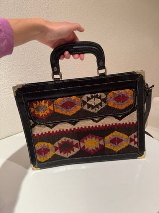 Portafolios ordenador cuero negro y tejido