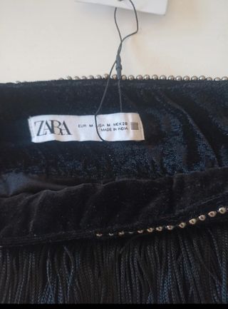 Falda color negro flecos Zara t. M/38/10