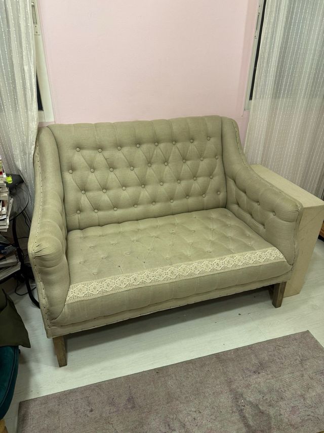 Sillon 2 plazas capitone en lino