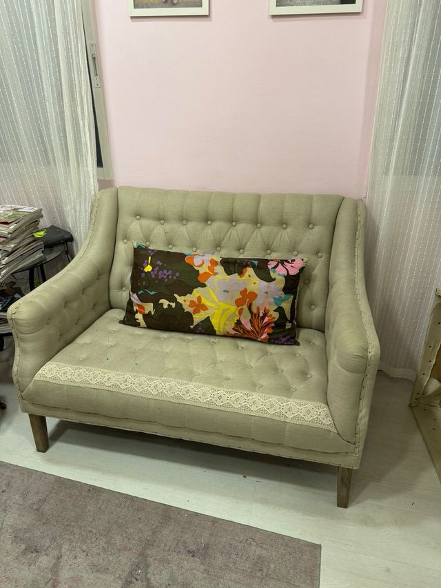 Sillon 2 plazas capitone en lino