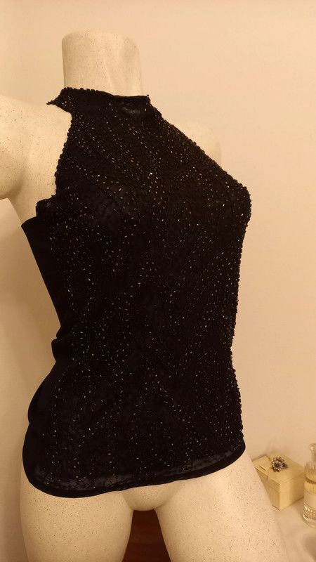 Top donna con cristalli nero tg L