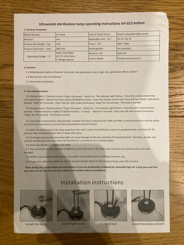 Lampada Ultravioletti per Sanificazione