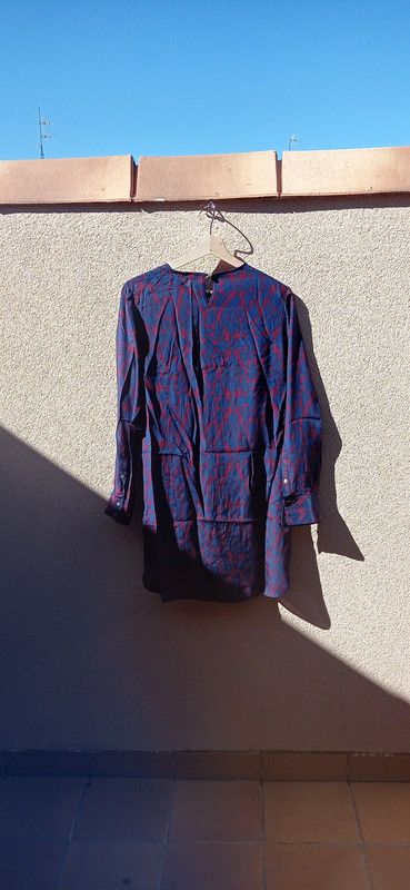 Vestido seda azul y burdeos