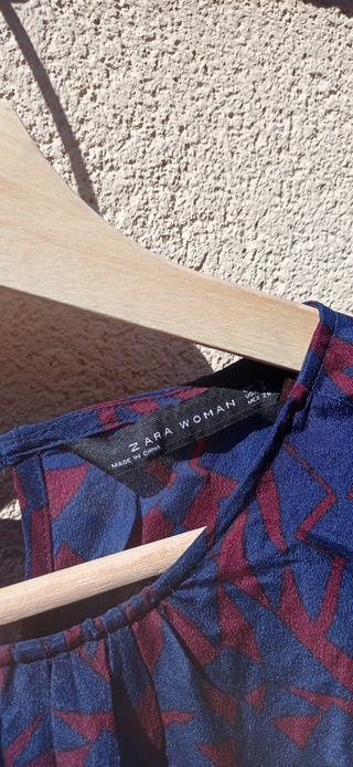 Vestido seda azul y burdeos