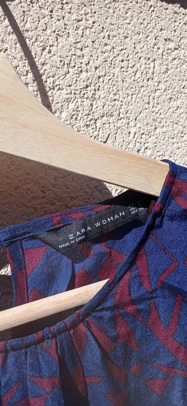 Vestido seda azul y burdeos