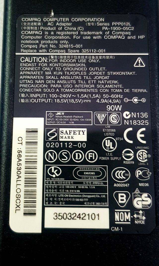 Caricatore originale HP COMPAQ PPP012L 18.5V 4.9A 90W