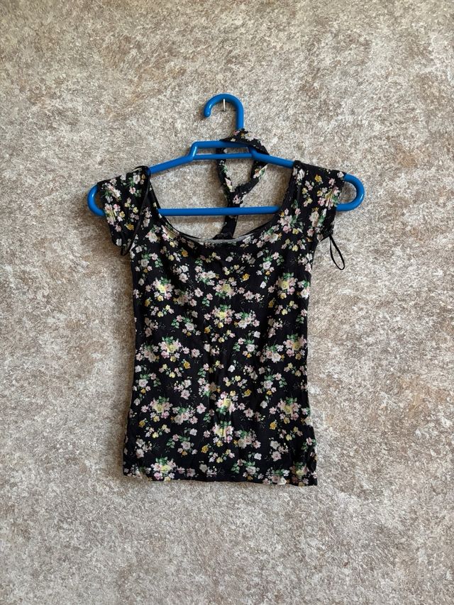 Top floral negro vintage