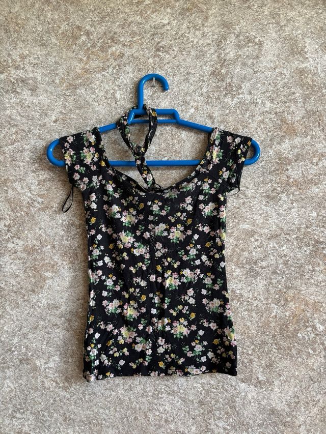Top floral negro vintage