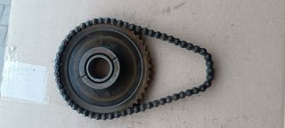 CADENA ARRANQUE Y CORONA YAMAHA SR250