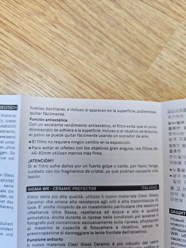 Sigma Filtro Protector cerámico WR 67mm