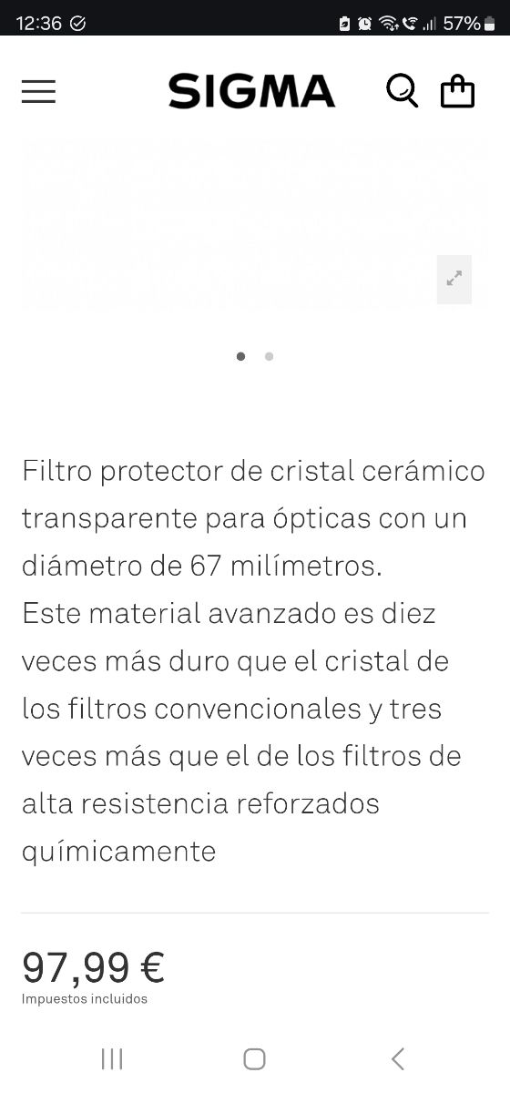 Sigma Filtro Protector cerámico WR 67mm