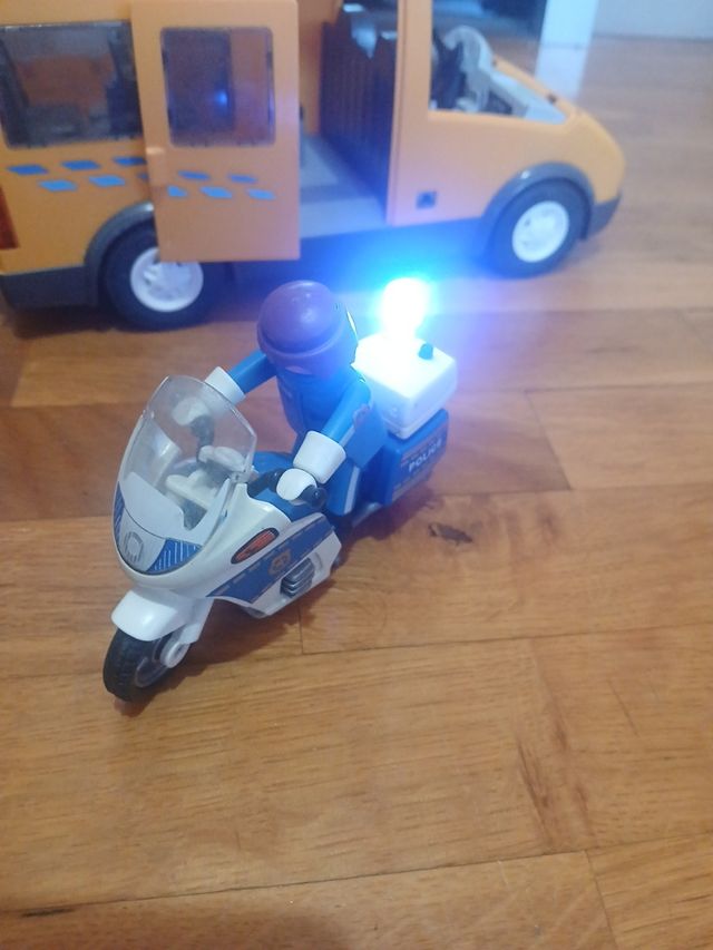 Lote Playmobil autobus y moto policía