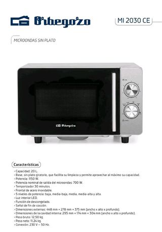 Microondas orbegozo 20L MI2030CE sin plato 