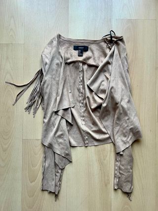 Chaqueta Flecos Marrón Mujer