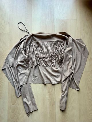 Chaqueta Flecos Marrón Mujer