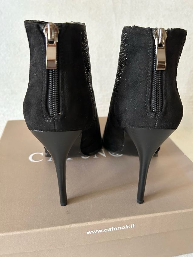 Tronchetti in suède neri con strass