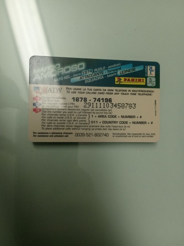 Scheda telefonica calcio calling card 97/98 Panini