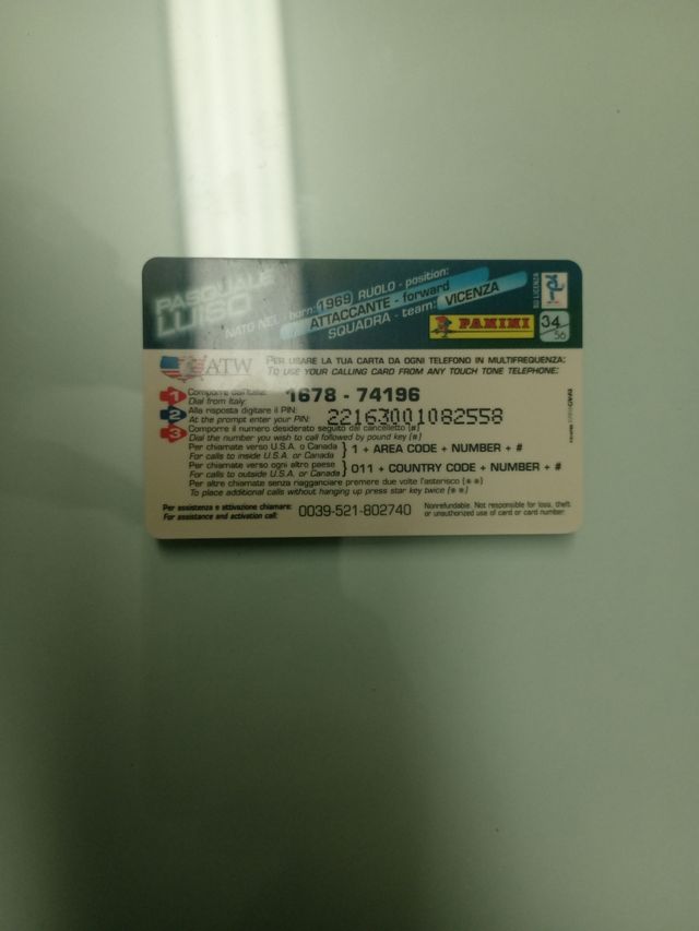 Scheda telefonica calcio calling card 97/98