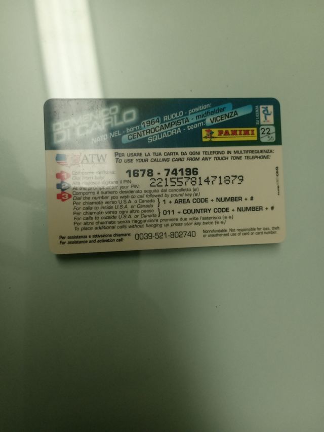 Scheda telefonica calcio Calling card 97/98