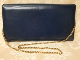 Bolso Cartera Piel Azul Cadena Dorada
