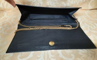 Bolso Cartera Piel Azul Cadena Dorada