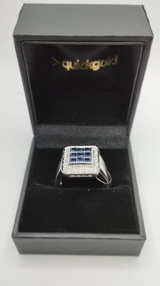 ANILLO ORO 18K BLANCO, DIAMANTES Y ZAFIROS