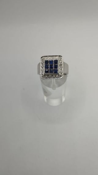 ANILLO ORO 18K BLANCO, DIAMANTES Y ZAFIROS