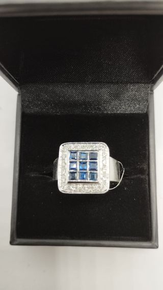 ANILLO ORO 18K BLANCO, DIAMANTES Y ZAFIROS