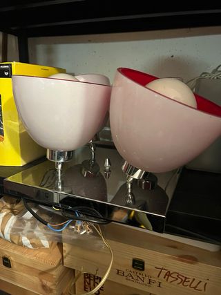 Lampadario 4 luci in vetro rosso con lampadine
