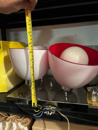 Lampadario 4 luci in vetro rosso con lampadine