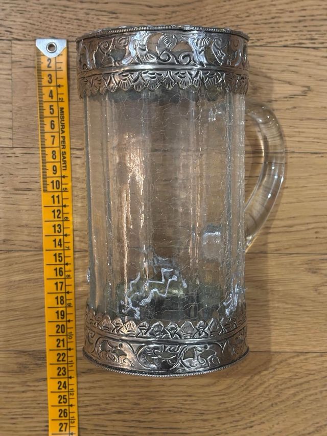 Bicchiere/Mug in vetro e argento inciso