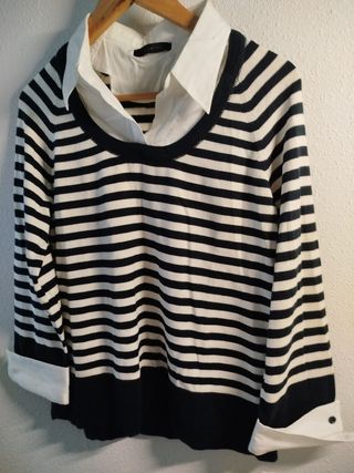 Jersey a rayas con cuello y puños desmontable