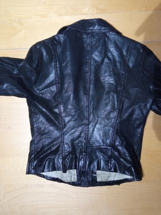 Cazadora cruzada rockera cuero auténtico S mujer 