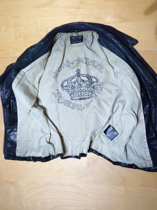 Cazadora cruzada rockera cuero auténtico S mujer 