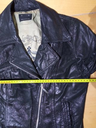 Cazadora cruzada rockera cuero auténtico S mujer 