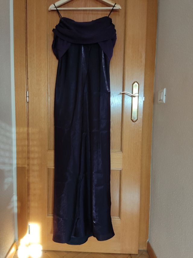 Vestido largo fiesta color berenjena