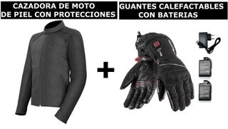 PACK CAZADORA MOTO DE PIEL + GUANTES CALEFACTABLES