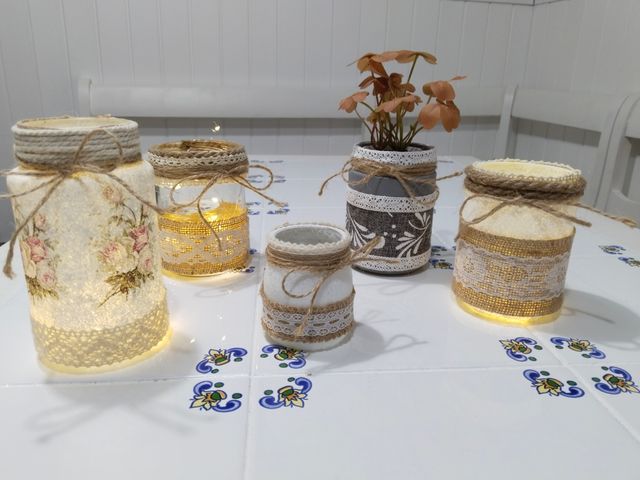 Porta velas, botes decorados,reciclados