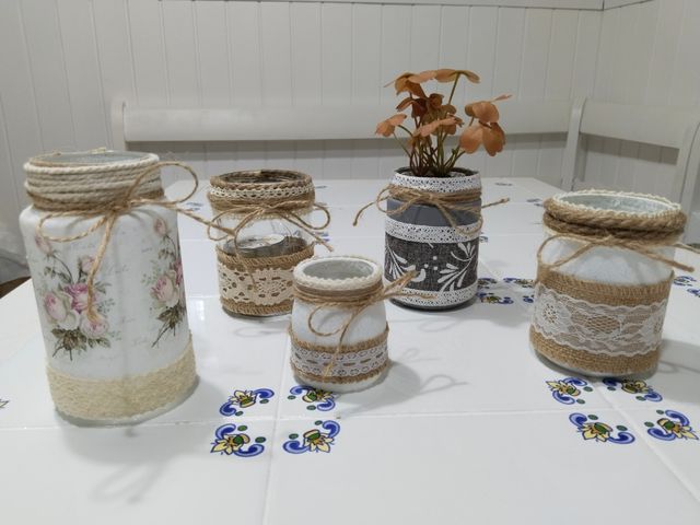 Porta velas, botes decorados,reciclados