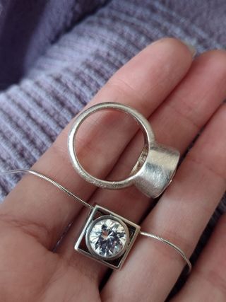 Conjunto plata anillo + collar