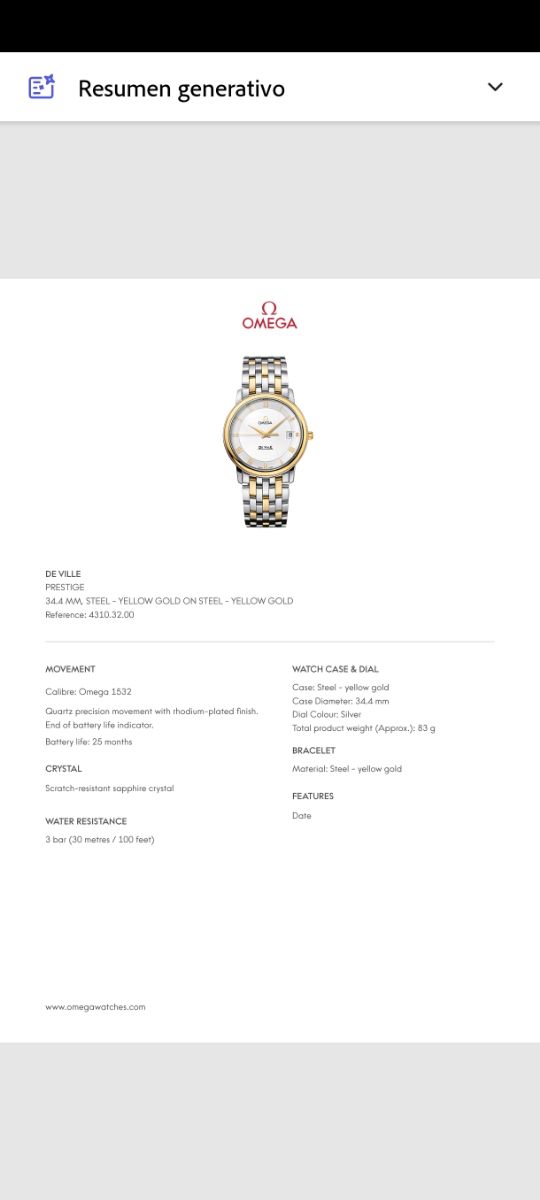 RELOJ OMEGA DE VILLE PRESTIGE DE HOMBRE